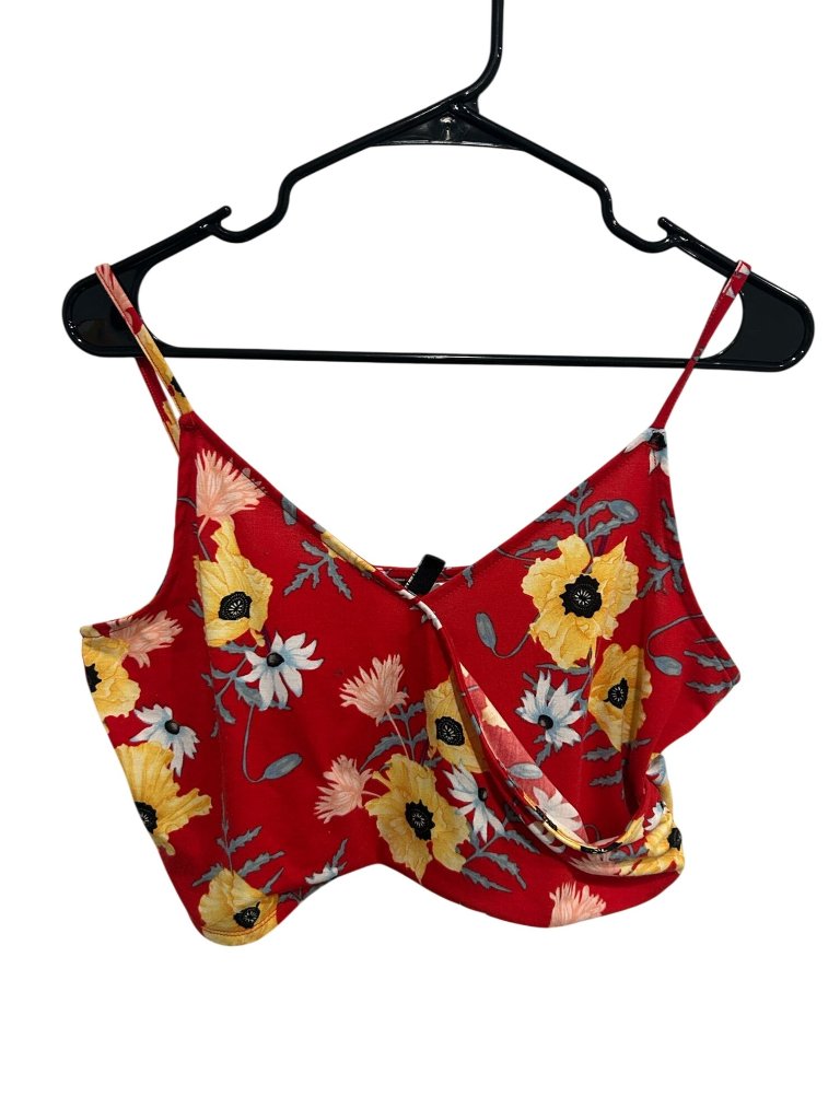 H&M Divided Large Red Floral Crop Top Spaghetti Straps Cottagecore Whimsical